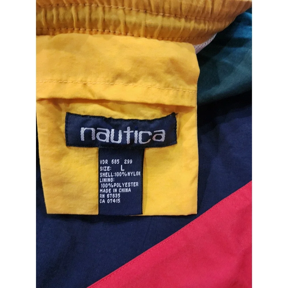 Vintage 90s Nautica Swim Trunks Men's Large Colorblock Striped Board Shorts Navy